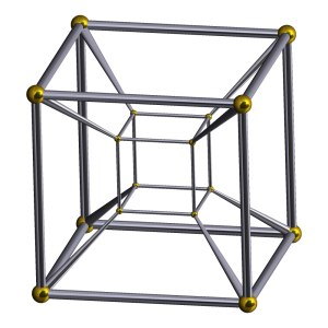 A rendering of a tesseract. Image from Wikipedia