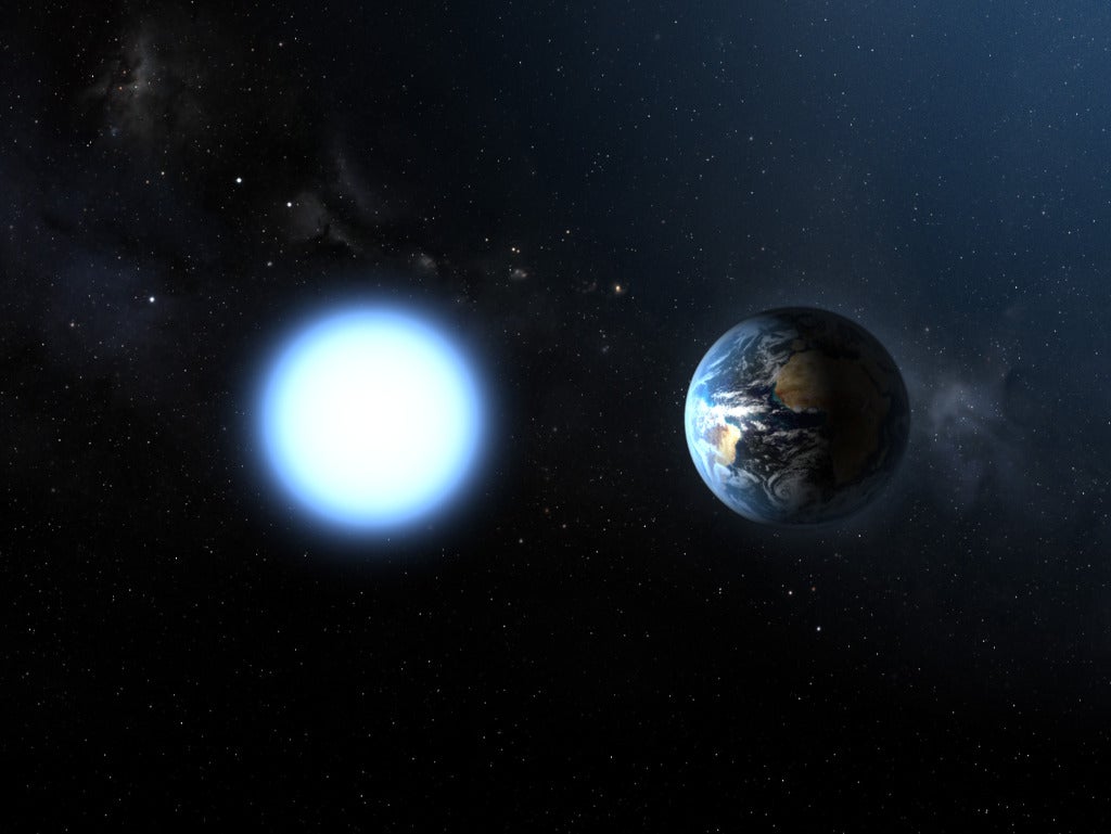 An approximation of Earth and a white-dwarf. (Credit: ESA and NASA)