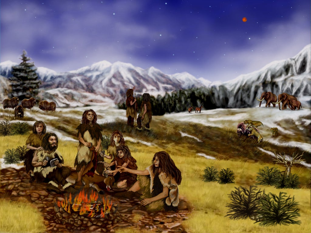 Neanderthal family. Artwork by Randii Walter.