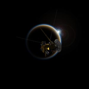 Artist's render of the Cassini probe and Titan. Credit: NASA/JPL Caltech