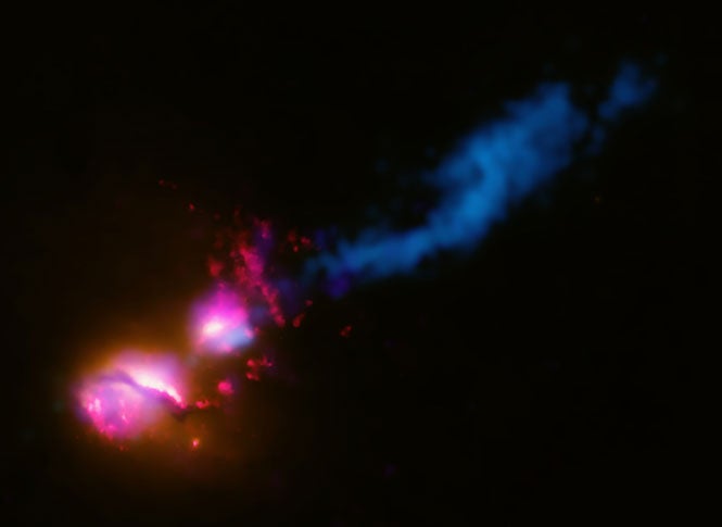 Image credit: X-ray: NASA/CXC/CfA/D.Evans et al.; Optical/UV: NASA/STScI; Radio: NSF/VLA/CfA/D.Evans et al., STFC/JBO/MERLIN