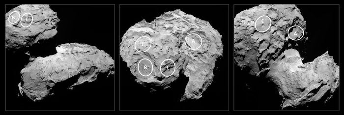 Thanks to Rosetta, scientists have selected five potential landing sites for Philae. Image Credit: ESA