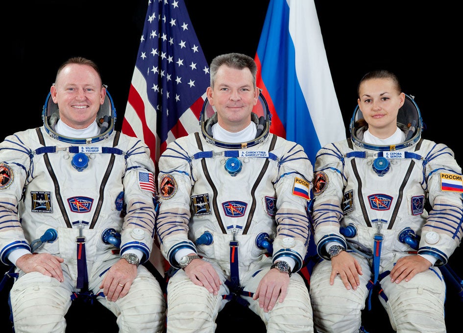 Wilmore (left), Samokutyaev (center), and Serova (right) join Reid, Alex, and Maxim to make up the Expedition 41/42 crew. Photo Credit: NASA