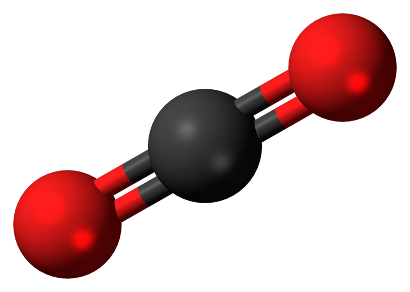 Ball-and-stick model of the carbon dioxide molecule, one of the most important chemical compounds in the world - vital for life as we know it, but catastrophic at excess levels. Image Credit: Jynto/WikiMedia