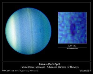 An infrared image of Uranus' most famous "dark spot' (Image Credit: NASA/JPL)