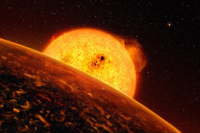 An artist's conception of a chthonian planet orbiting close to its parent star.