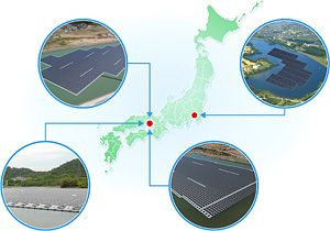 Floating solar power projects developed by Kyocera TCL Solar in Japan. Image Credit: Kyocera