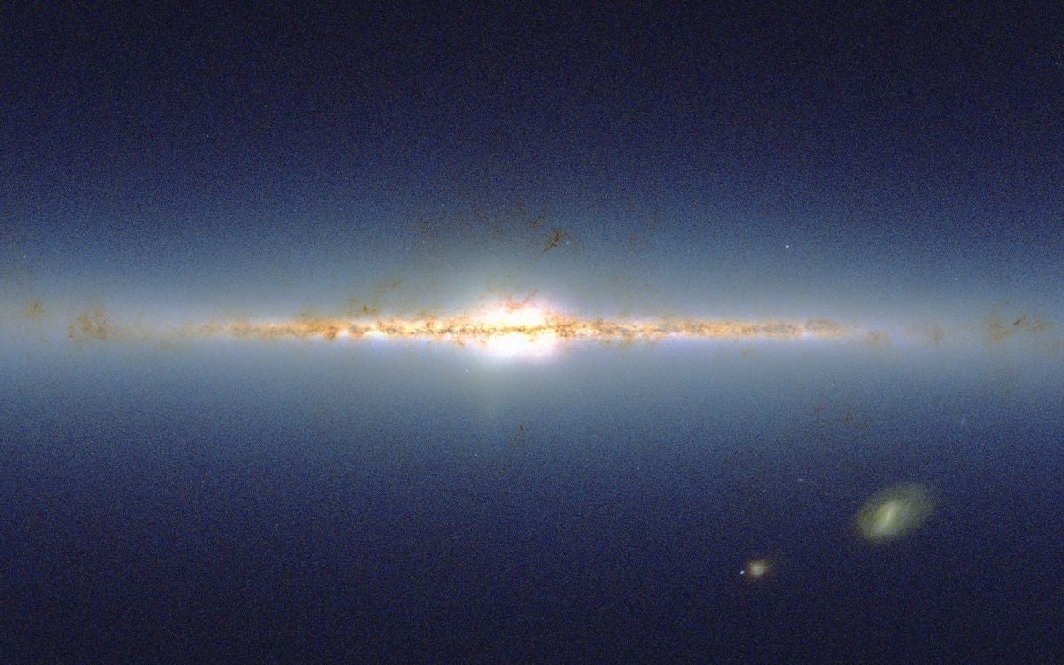 An infrared image of the Milky Way galaxy, from the 2 Micron All Sky Survey. Credit: 2MASS/J. Carpenter, M. Skrutskie, R. Hurt