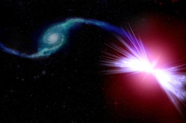 Artist's rendition of the phenomenon. Akira (right) has a black hole that pulls gases from nearby galaxy Tetsuo (left). Credit: Kavli IPMU