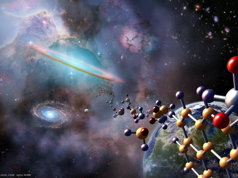 Artist's depiction of how carbon affects the molecular conditions for life in the universe. NASA / Jenny Mottar