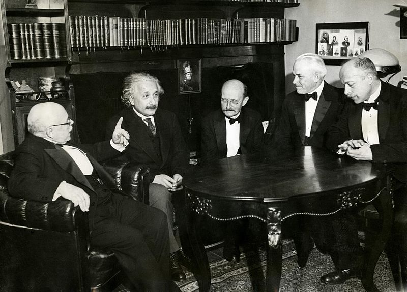 Left to right: Walther Nernst, Albert Einstein, Max Planck, Robert Millikan, and Max Von Laue in November 11, 1931.