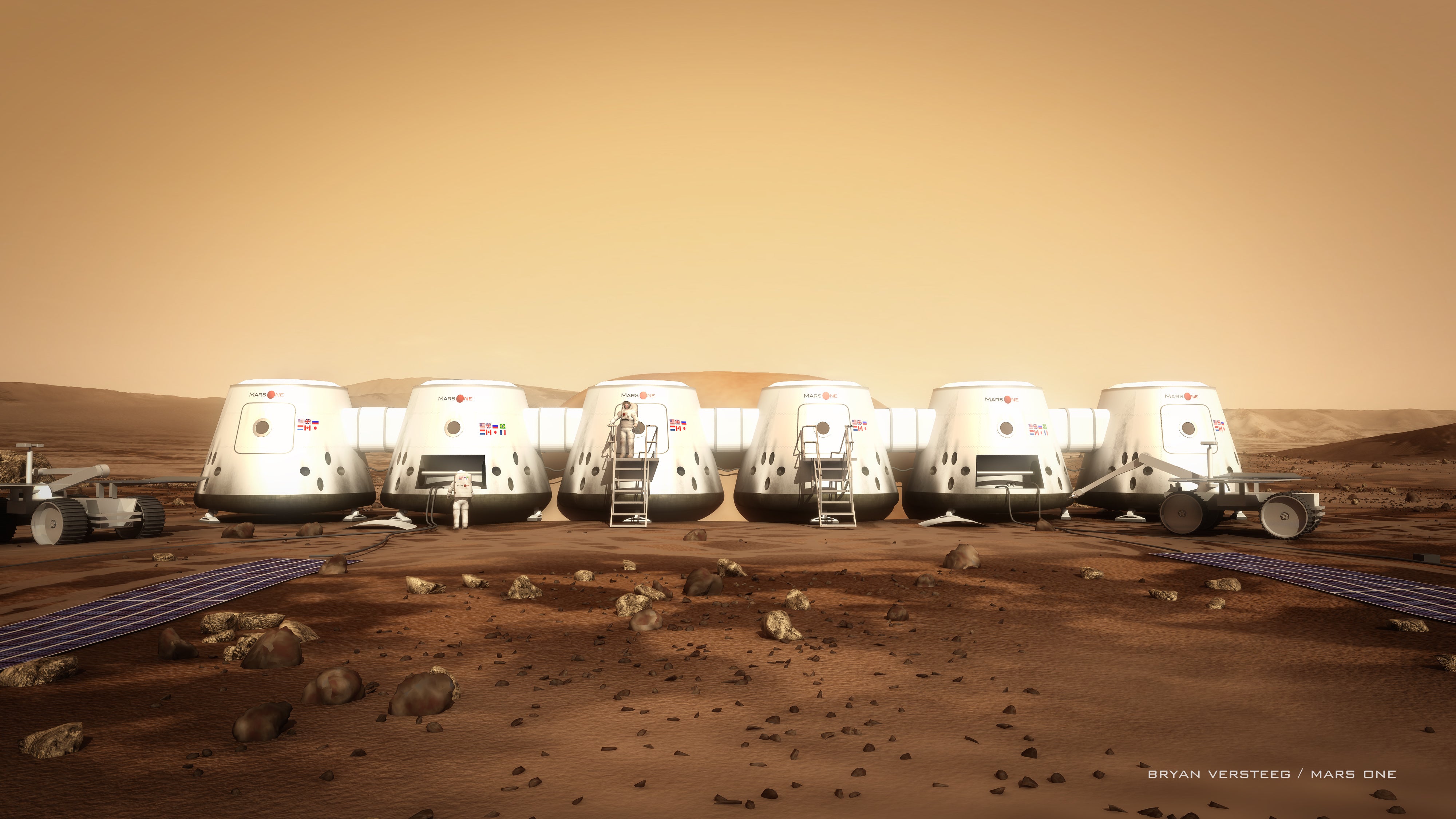 Artist's concept of Mars One astronauts and their habitat. Credit: Bryan Versteeg/Mars One