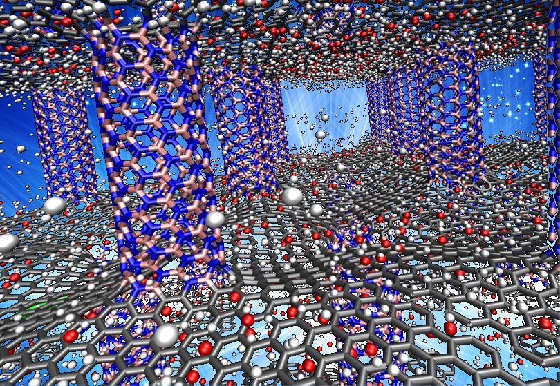 Graphene sheets supported by boron nitride pillars. Credit: Lei Tao/Rice University