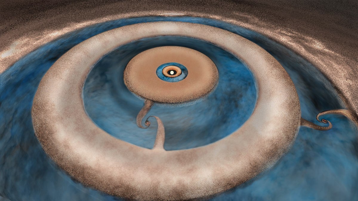 An artist's impression of the protoplanetary disk around HD 163296. Rice University.