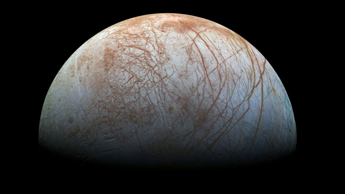 Europa, the mysterious moon of Jupiter. Is there life beneath all that ice? (Credit: NASA)