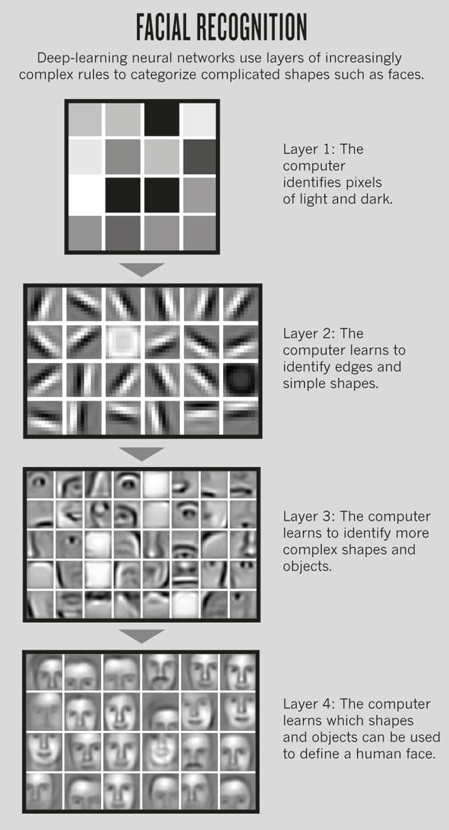 An example of how some advanced machine learning systems are used for facial recognition. Credit: Andrew Ng/Nature