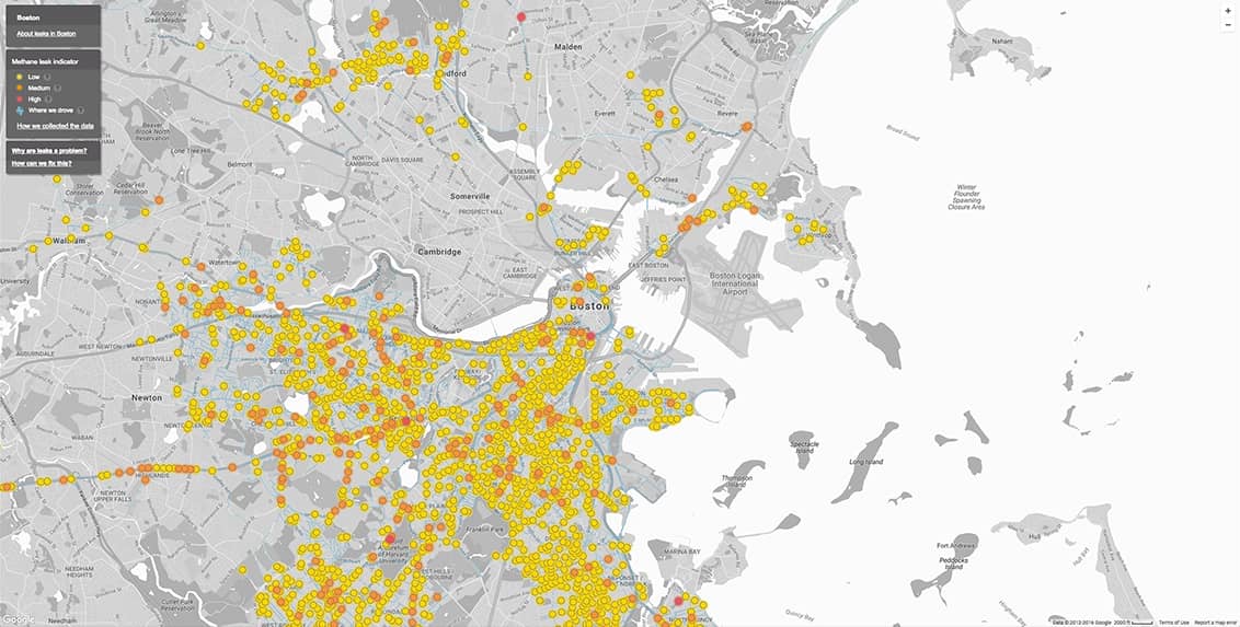 Methane leaks in Boston. Image source: EDF