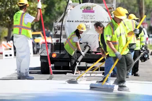 CoolSeal being applied to Canoga Park in Los Angeles. Image Credit: GuardTop