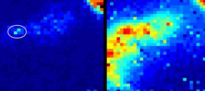 A comparison of imagery produced by the new device on the left, with pictures from more traditional methods of tracking an endoscope on the right (Image Credit: University of Edinburgh)