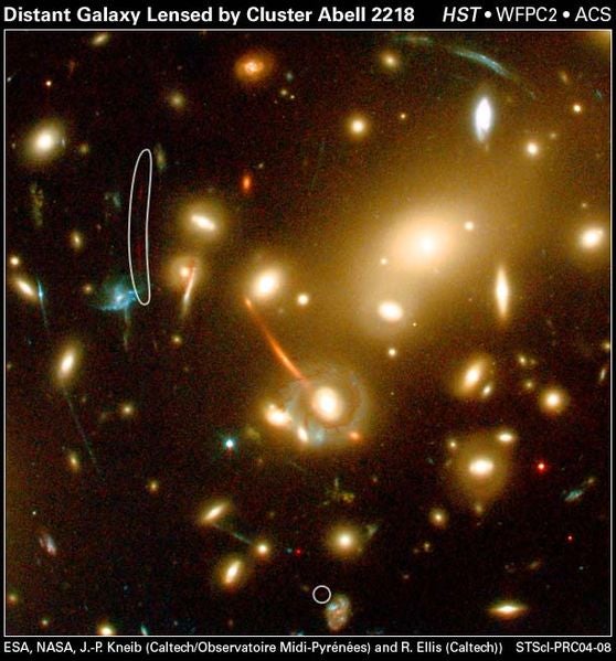 Gravitational lenses created by galaxies like this one, Abell Cluster 2218, can now be identified by an AI astronomer instead of manually by human eyes.