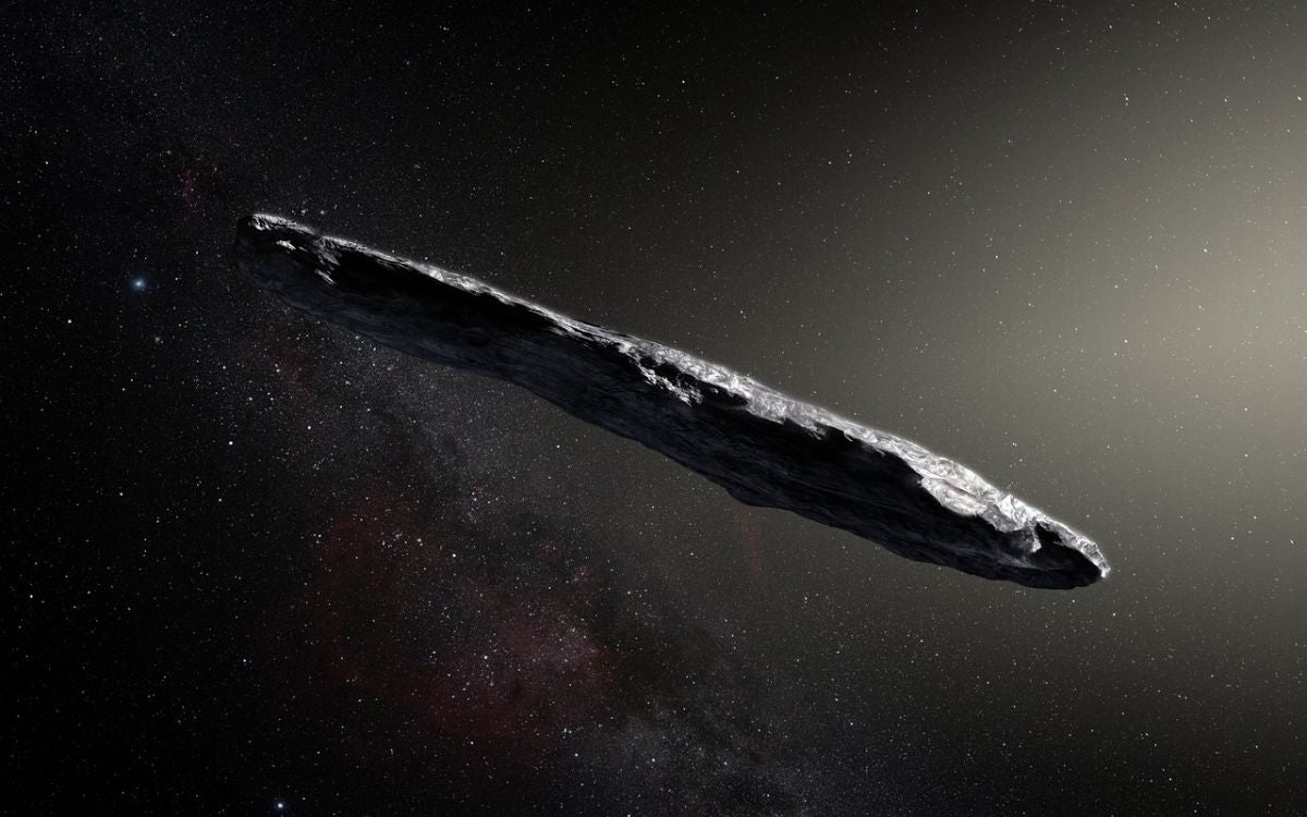 Artist's impression of the interstellar asteroid Oumuamua. Image Credit: European Southern Observatory