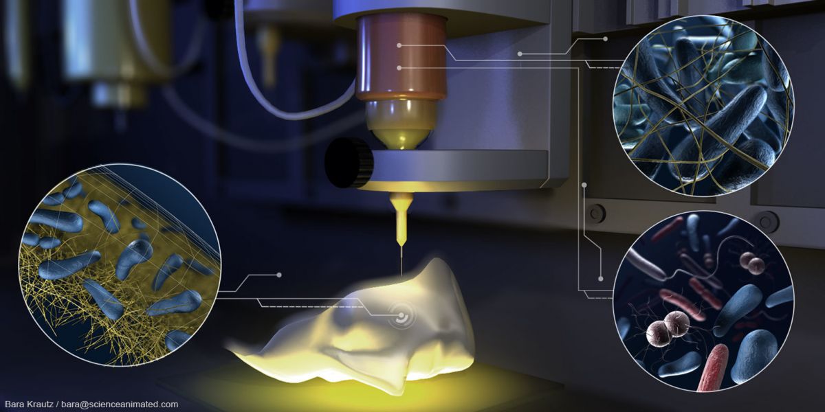 Printing with a bactera-laced gel. Image Credit: Bara Krautz /scienceanimated.com