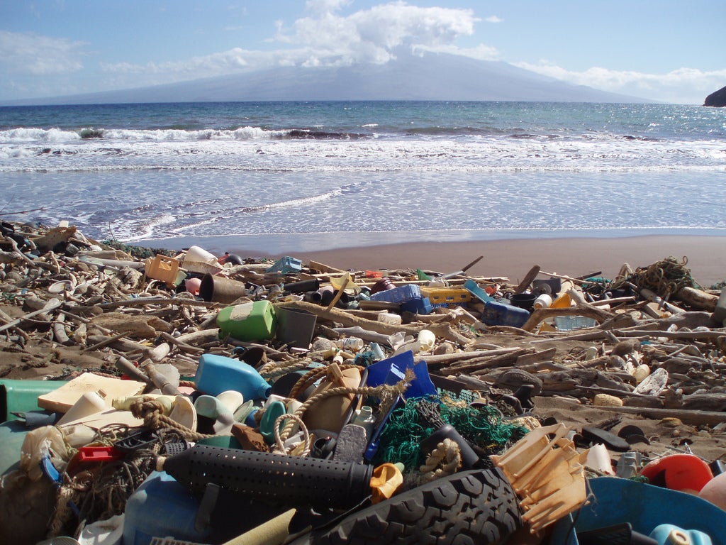 Plastic pollution accumulated on a beach in Kaho'olawe, Hawaii. China's plastic waste import ban could make such pollution worse.