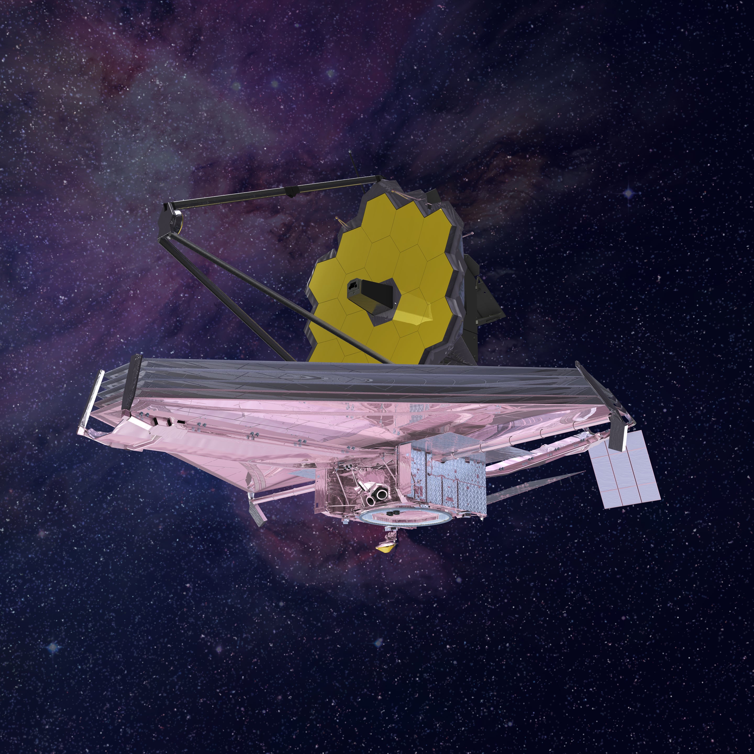 Artist conception of the James Webb Space Telescope observing the cosmos.