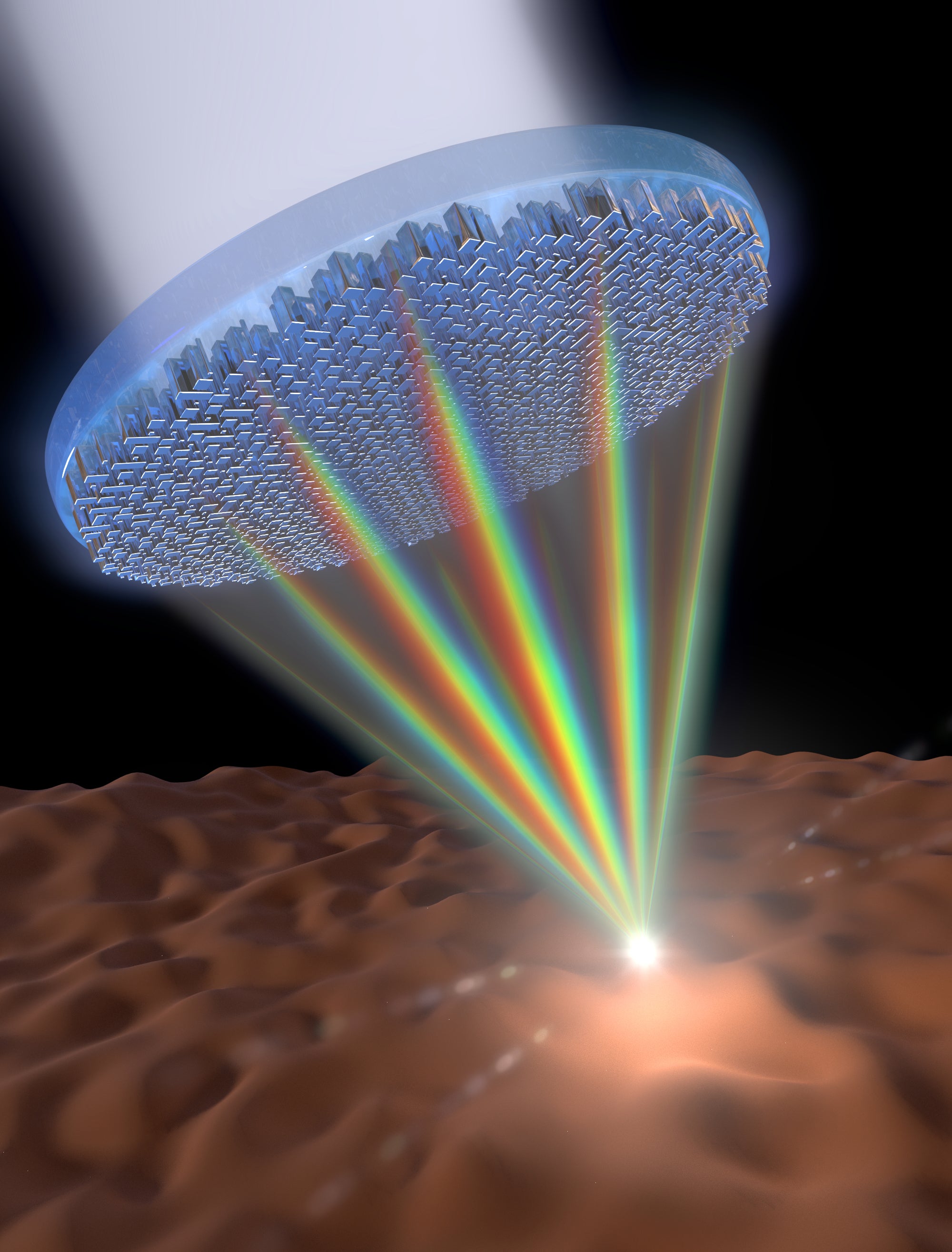 Metalenses can focus all light in the visible spectrum at the same spot.