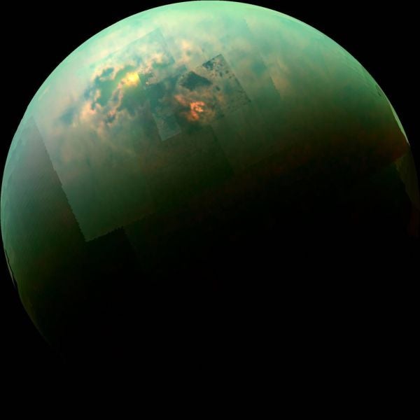 Cassini spots a methane sea on Titan. Image Credit: NASA