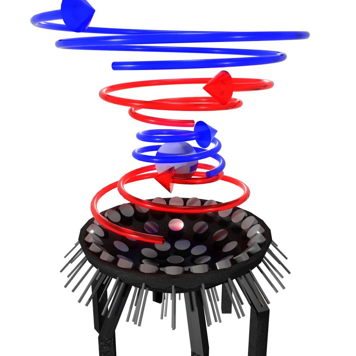 The concept of an acoustic tractor beam levitating a spherical object. Image Credit: University of Bristol