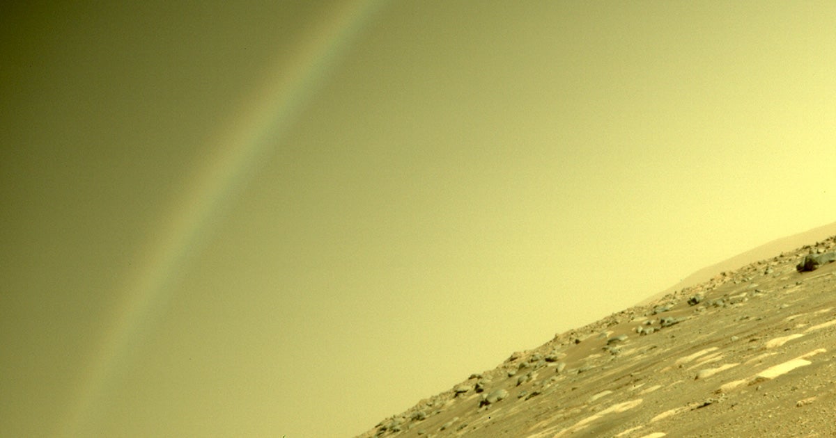 NASA's Perseverance Mars rover's Hazard Avoidance Camera picked up what appears to be a perfect rainbow above the Red Planet's arid surface.