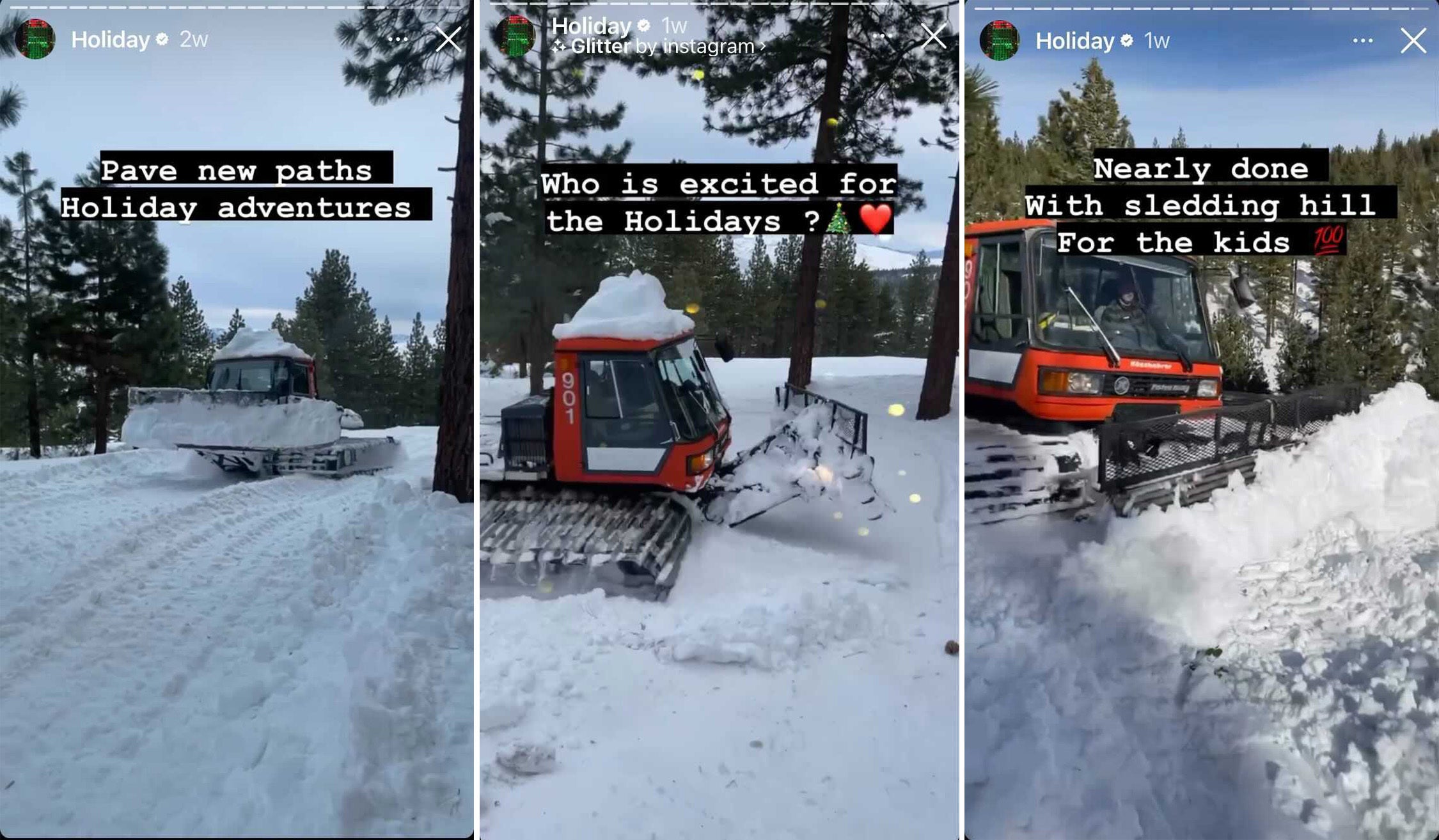 Jeremy Renner IG story highlights featuring a snow plow prior to his accident. 